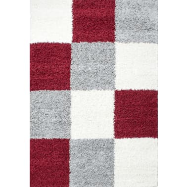 Hochflor Shaggy Teppich Karo Muster Wohnzimmer Rot Grau Weiss Vidaxl De