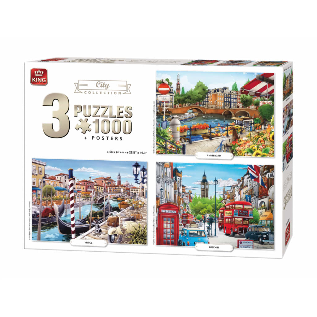 King legpuzzel City Collection 3 puzzels 1000 stukjes