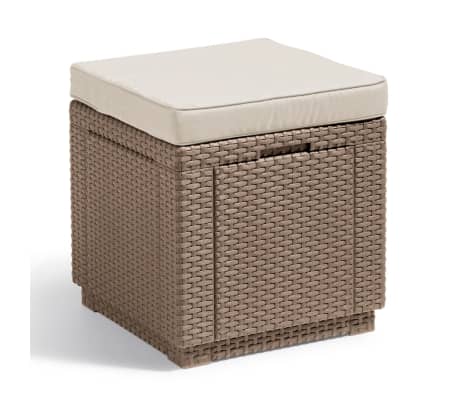 Keter Pouf de rangement Cube avec coussin Cappuccino