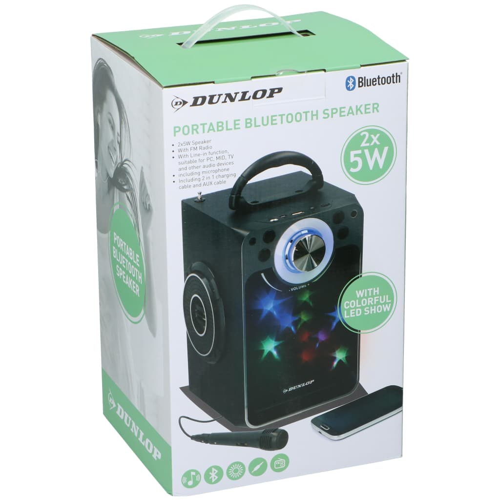 DUNLOP Bluetooth Speaker - 2x 5W - FM Radio - LED Lights