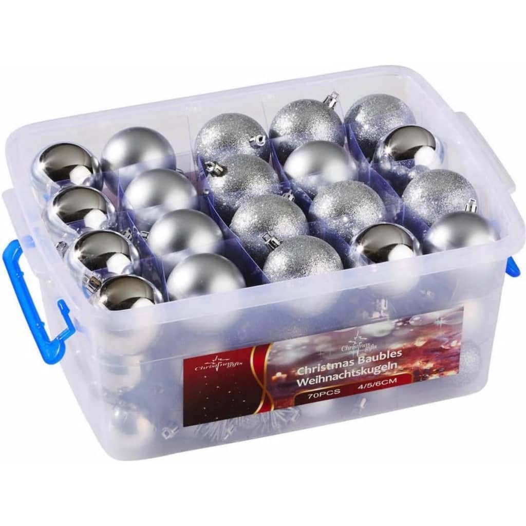 Christmas Gifts 70-Delige plastic kerstballen set - zilverkleurig -