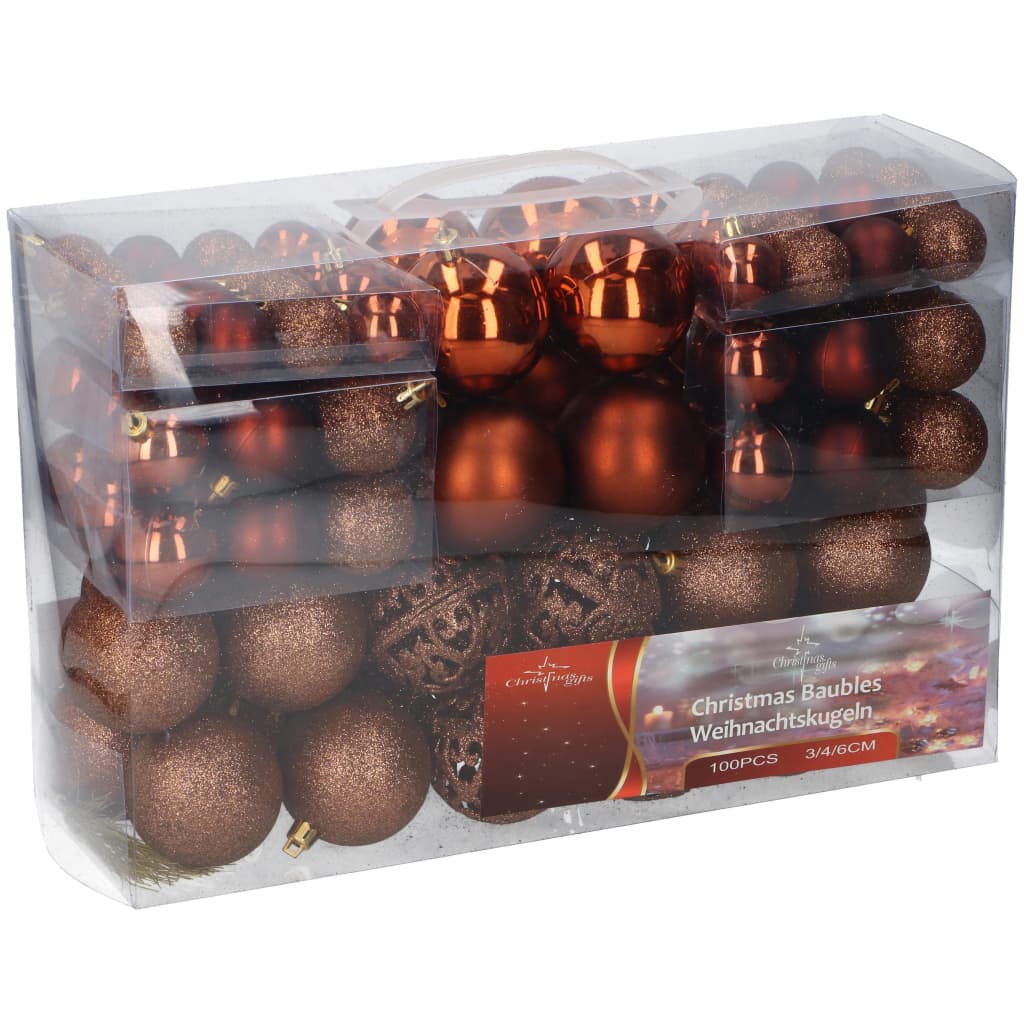 Afbeelding Christmas Gifts Kerstballen set 100 stuks-Brown door Vidaxl.nl