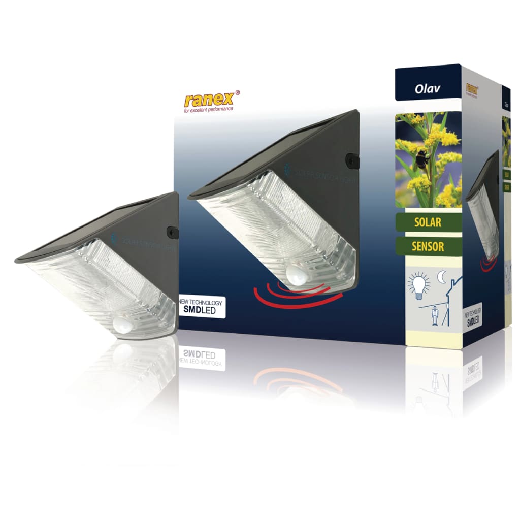 Afbeelding Ranex Solar-wandlamp met PIR-sensor 0,5 W zwart 5000.261 door Vidaxl.nl