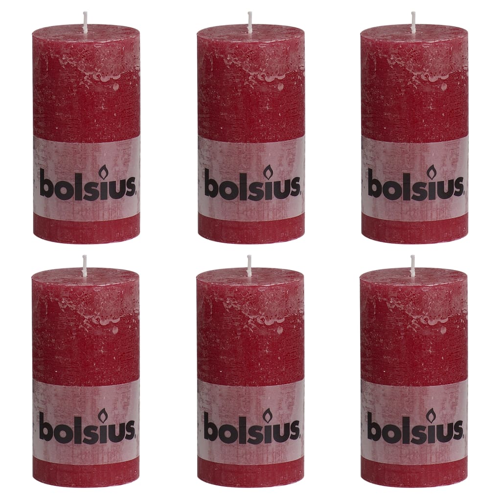 Bolsius Lumânări bloc rustice, 6 buc., roșu vin, 130 x 68 mm imagine vidaxl.ro