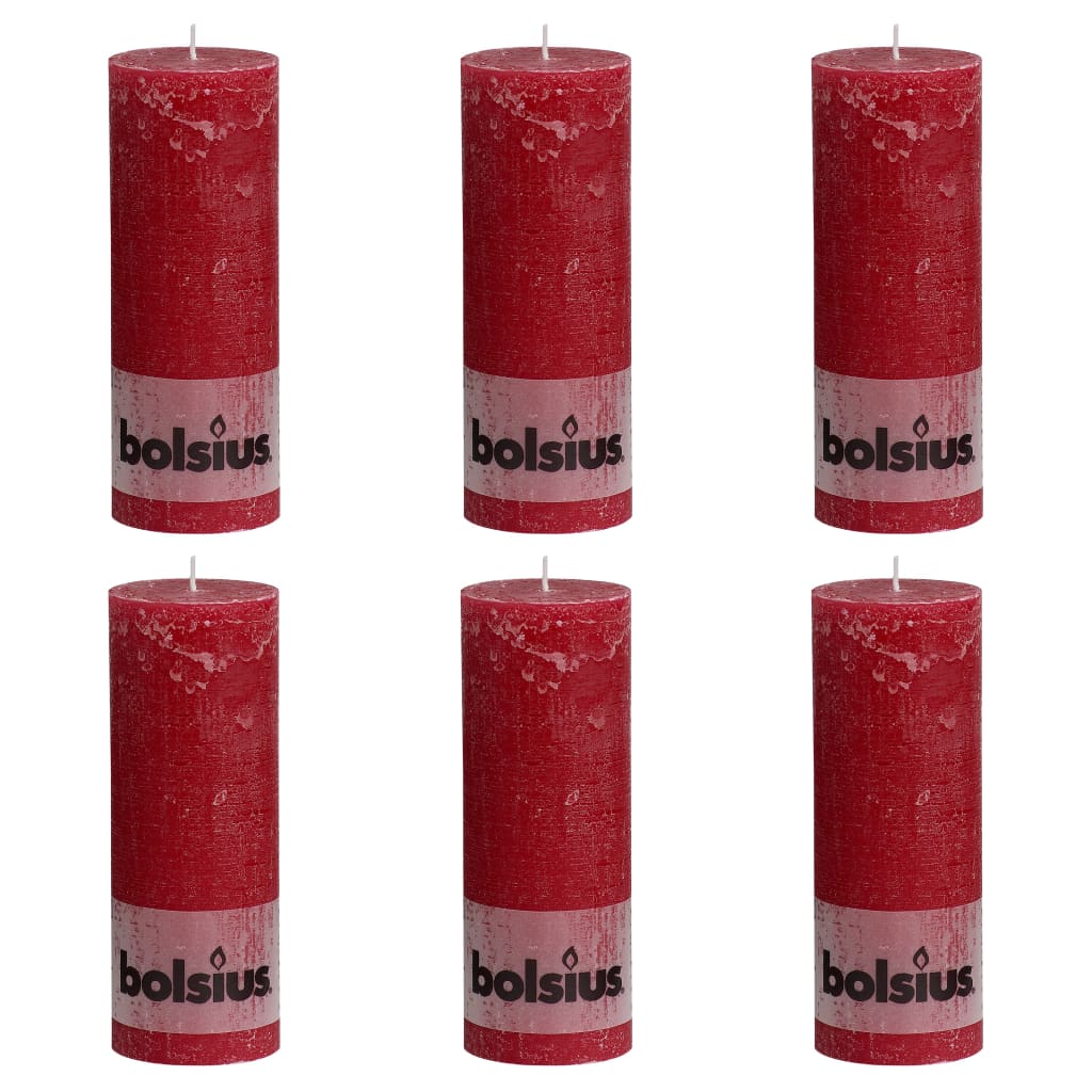Bolsius Lumânări bloc rustice, 6 buc., roșu vin, 190 x 68 mm poza 2021 Bolsius