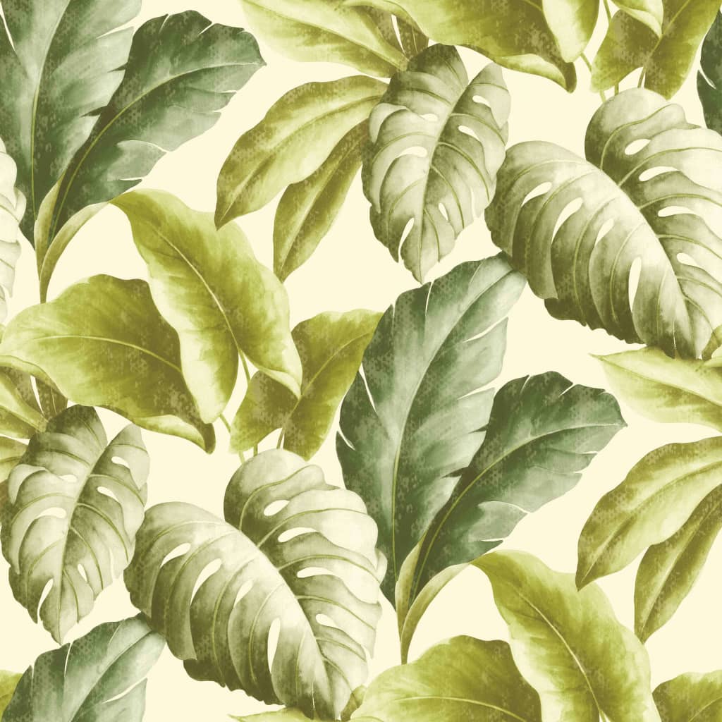 DUTCH WALLCOVERINGS 426248 Wallpaper Tropical Leaves Green and White