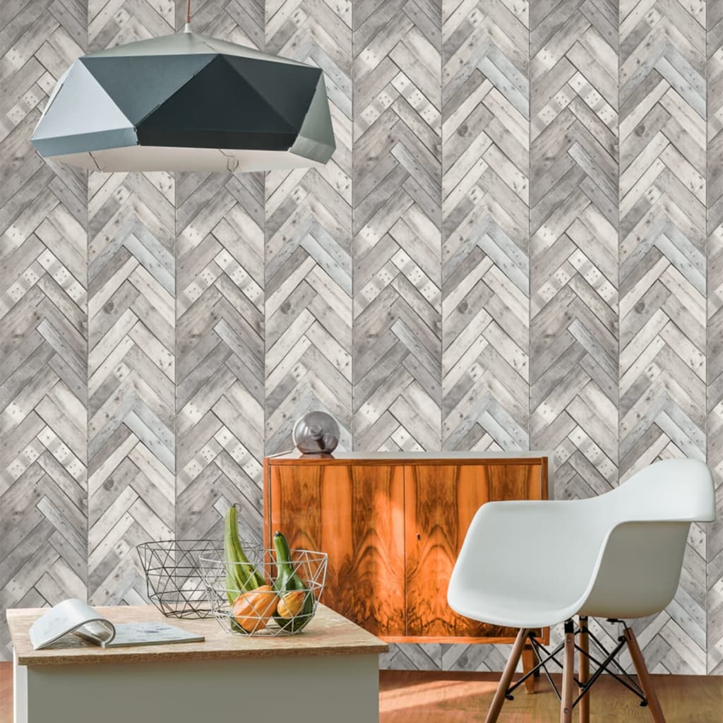 VidaXL - DUTCH WALLCOVERINGS Behang hout/visgraat grijs 7361-1