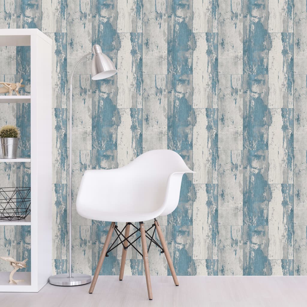 

DUTCH WALLCOVERINGS Behang hout blauw en beige