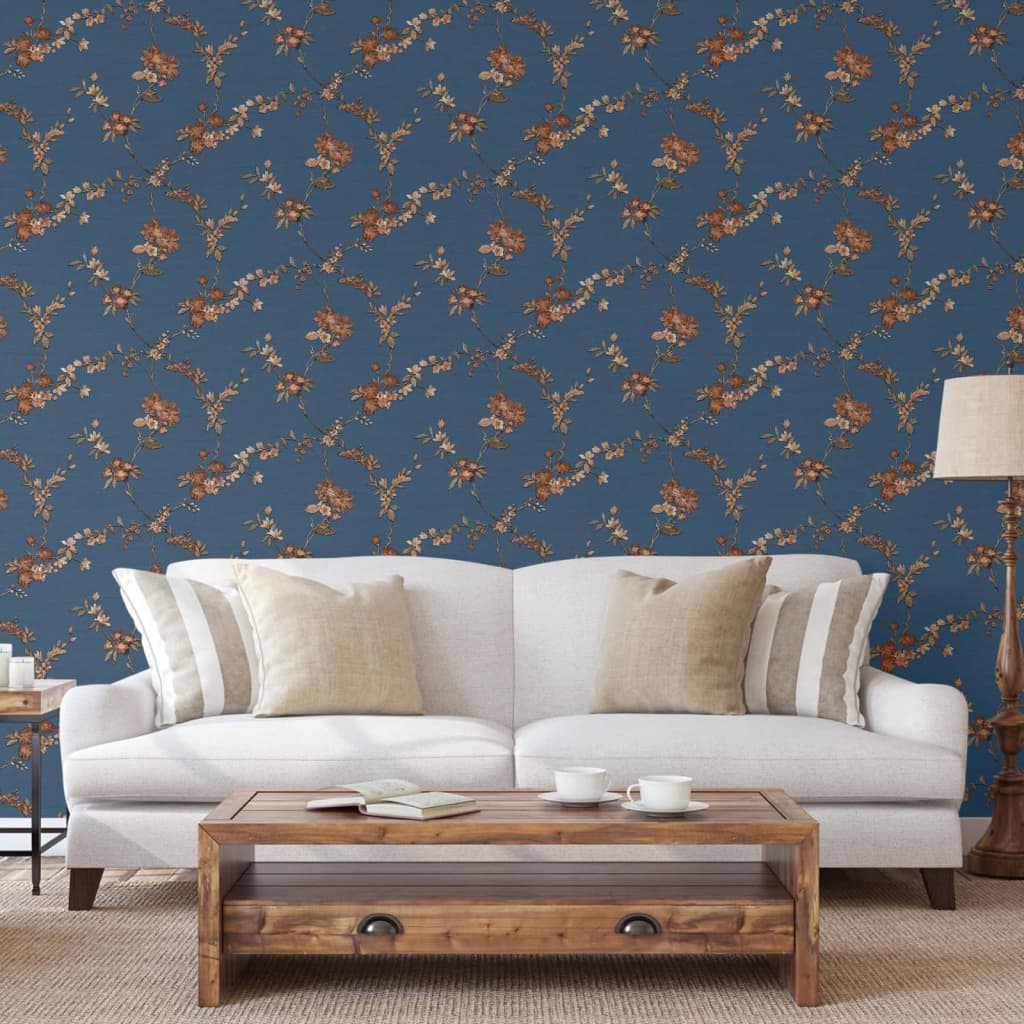 

DUTCH WALLCOVERINGS Behang Flower donkerblauw en bronskleurig