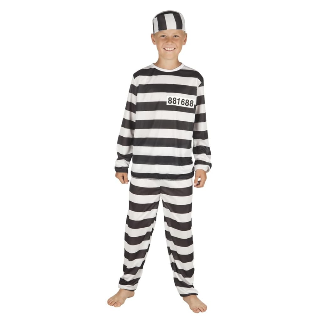 Boland verkleedpak gevangene junior zwart/wit maat 128-140