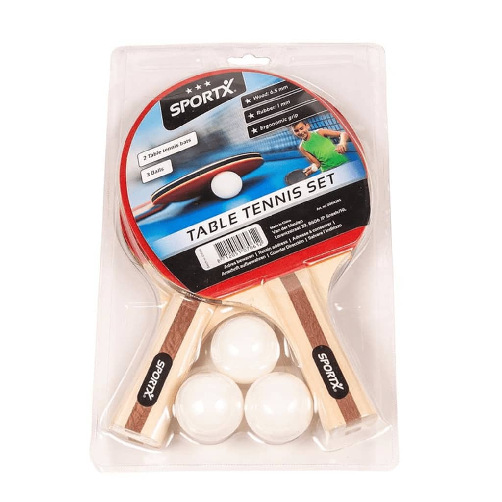 SportX 2x Tafeltennis batjes sport set met 3 ballen - Ping Pong spelen op
