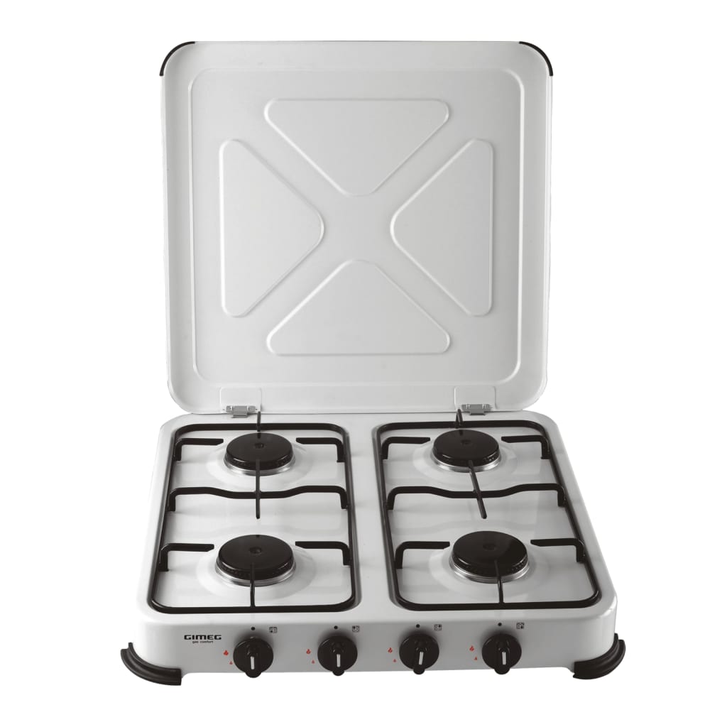 Gimeg 4-Burner Gas Cooker with Thermal Protection Steel White