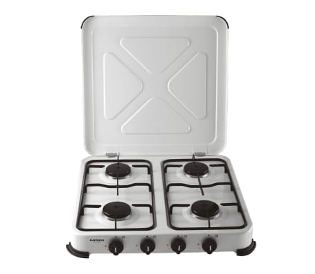 Gimeg Cuisinière à gaz protection thermique à 4 brûleurs acier blanc