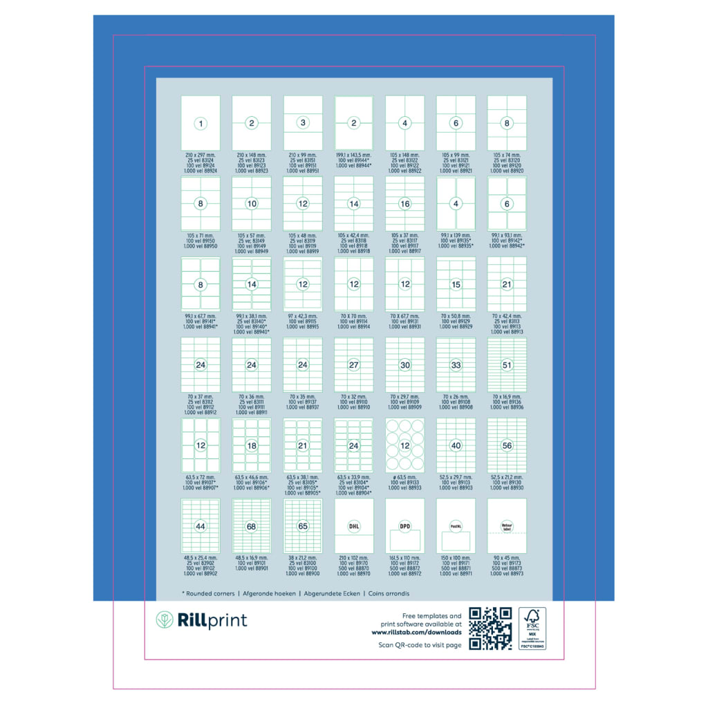 rillprint selvklæbende etiketter 105x37 mm 500 ark hvid