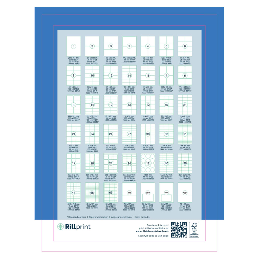 rillprint Etichete autocolante, alb, 105x48 mm, 500 coli