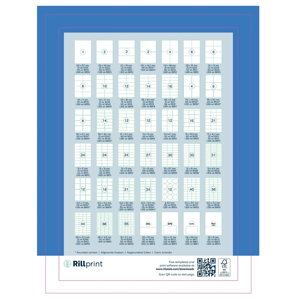 rillprint Etykiety samoprzylepne, 210x148 mm, 500 arkuszy, białe
