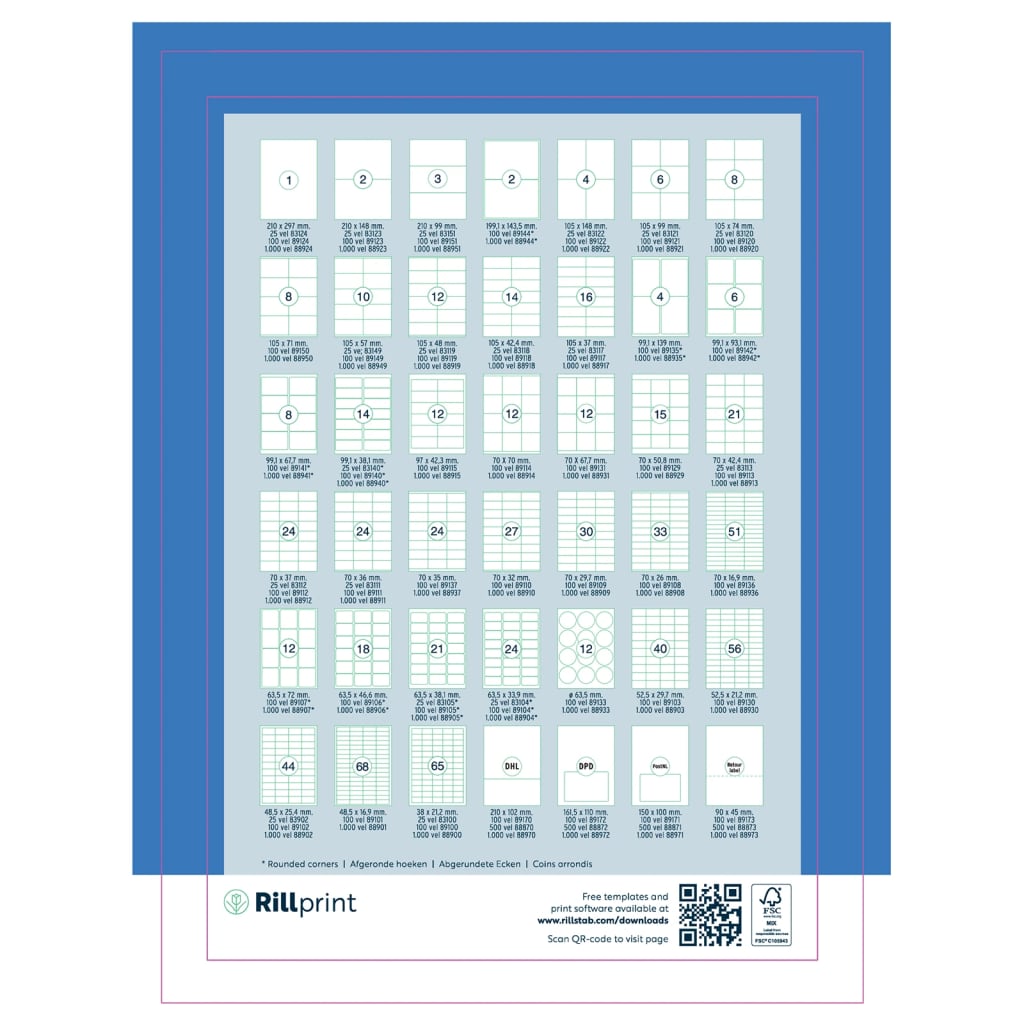 rillprint Selbstklebende Aufkleber Etiketten 210x148 mm 1000 Blatt Weiß