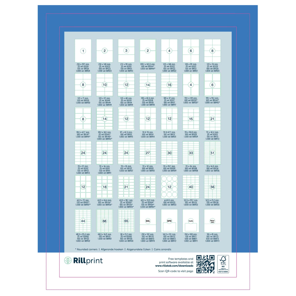 rillprint Étiquettes autocollantes 210x297 mm 1000 feuilles Blanc