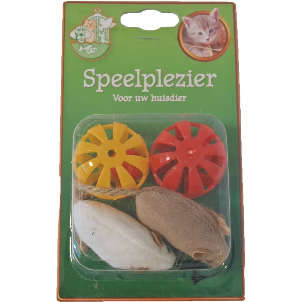 Afbeelding Kattenspeeltje 2 Plastic Ballen + 2 Touwmuisjes Kattenspeeltjes door Vidaxl.nl