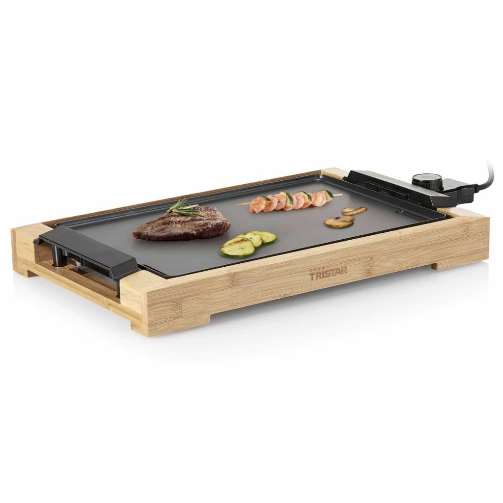 Tristar Plancha eléctrica de cocina 2000 W bambú 37x25 cm