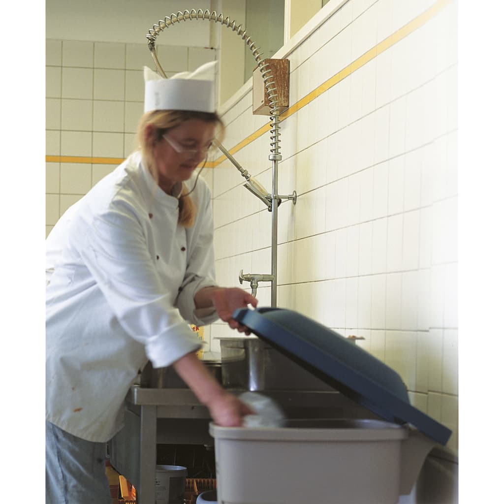 Rubbermaid skraldespand med låg 100 l blå og beige