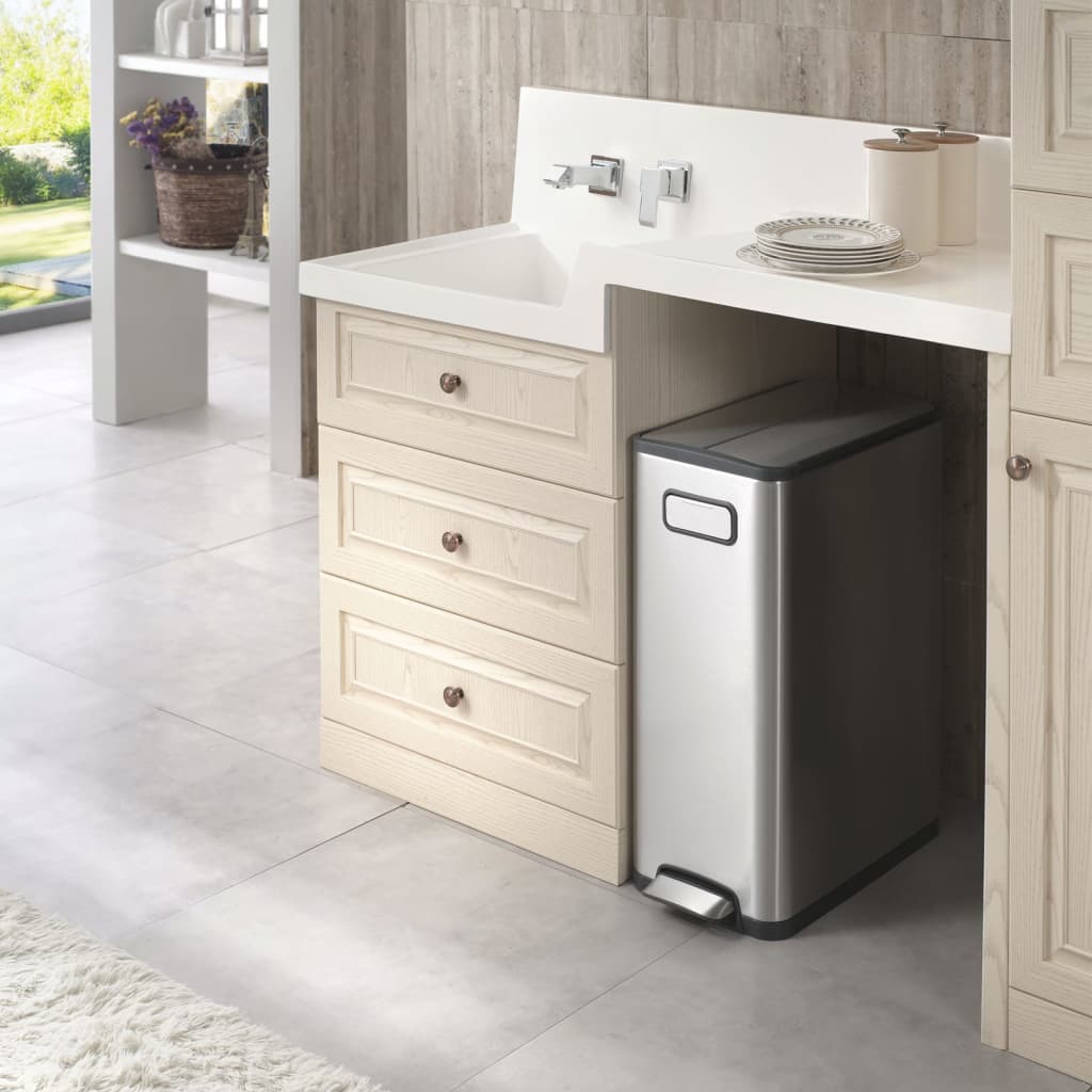 Coș de gunoi cu pedală Ecofly, argintiu mat, 45 L