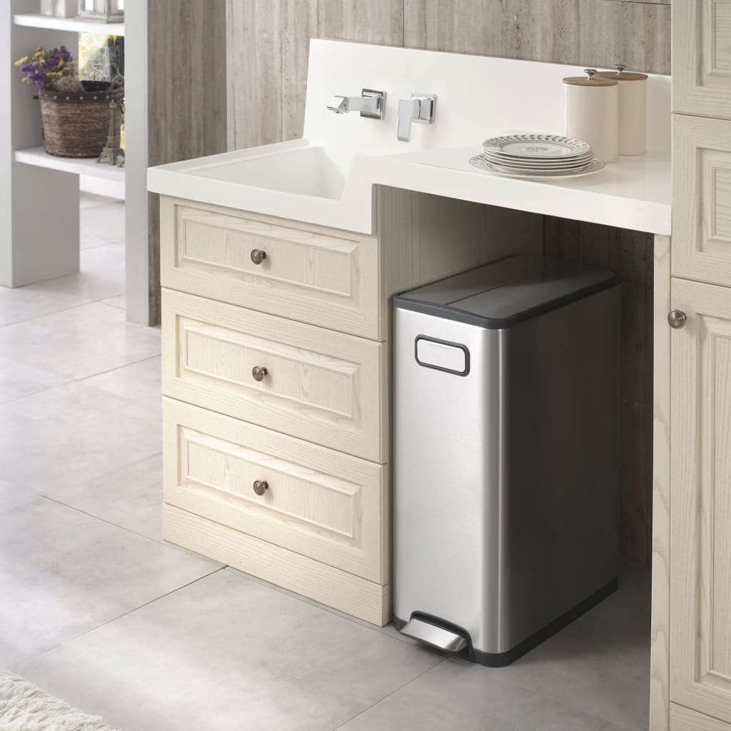 Coș de gunoi cu pedală Ecofly, argintiu mat, 2x20 L