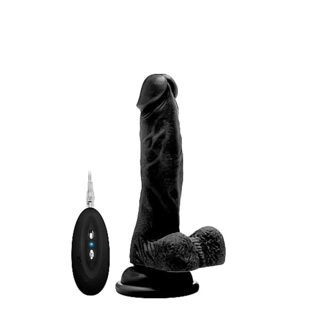 Afbeelding Shots - RealRock Vibrating Realistic Cock - 7" - With Scrotum - Black door Vidaxl.nl