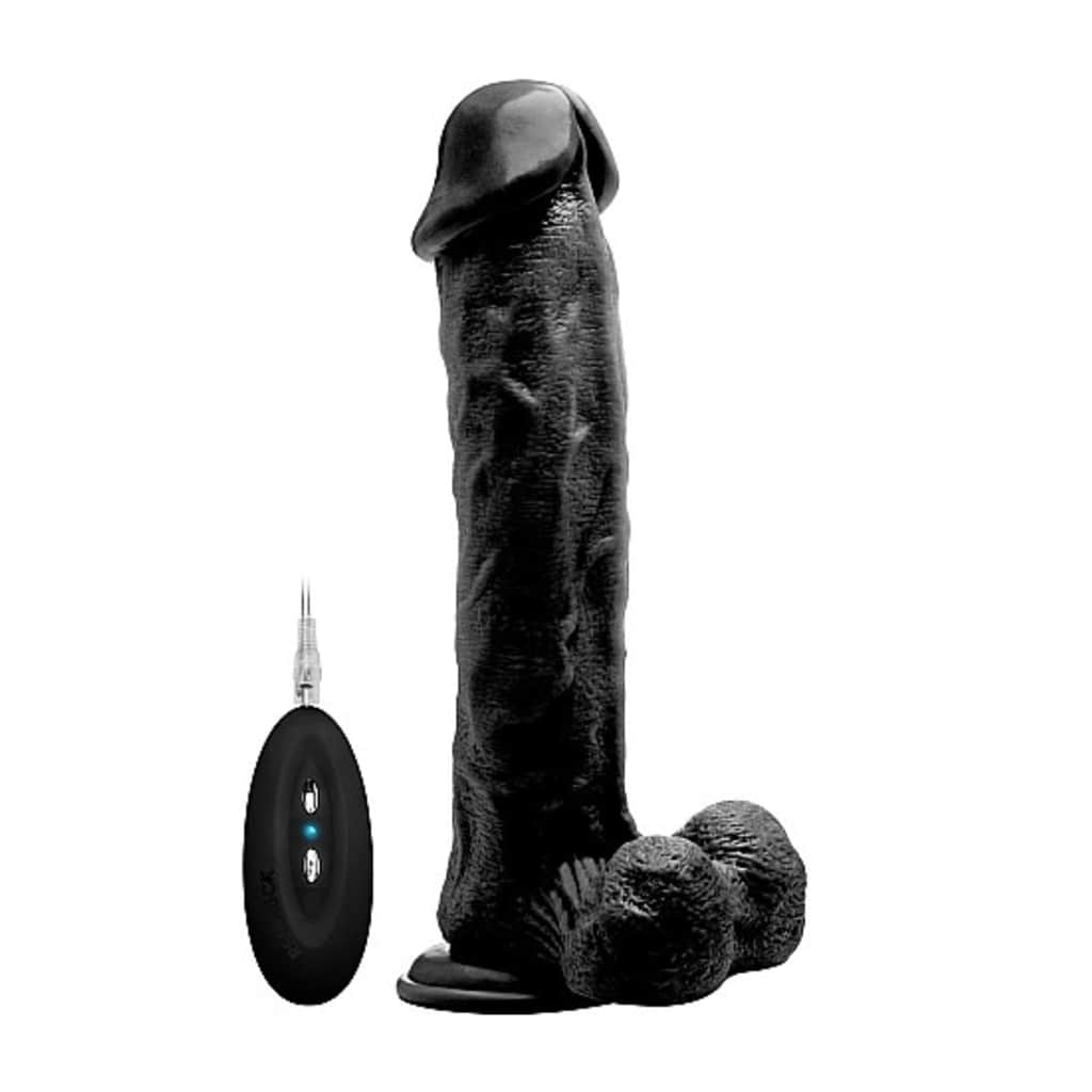 Afbeelding Shots - RealRock Vibrating Realistic Cock - 11" - With Scrotum - Black door Vidaxl.nl