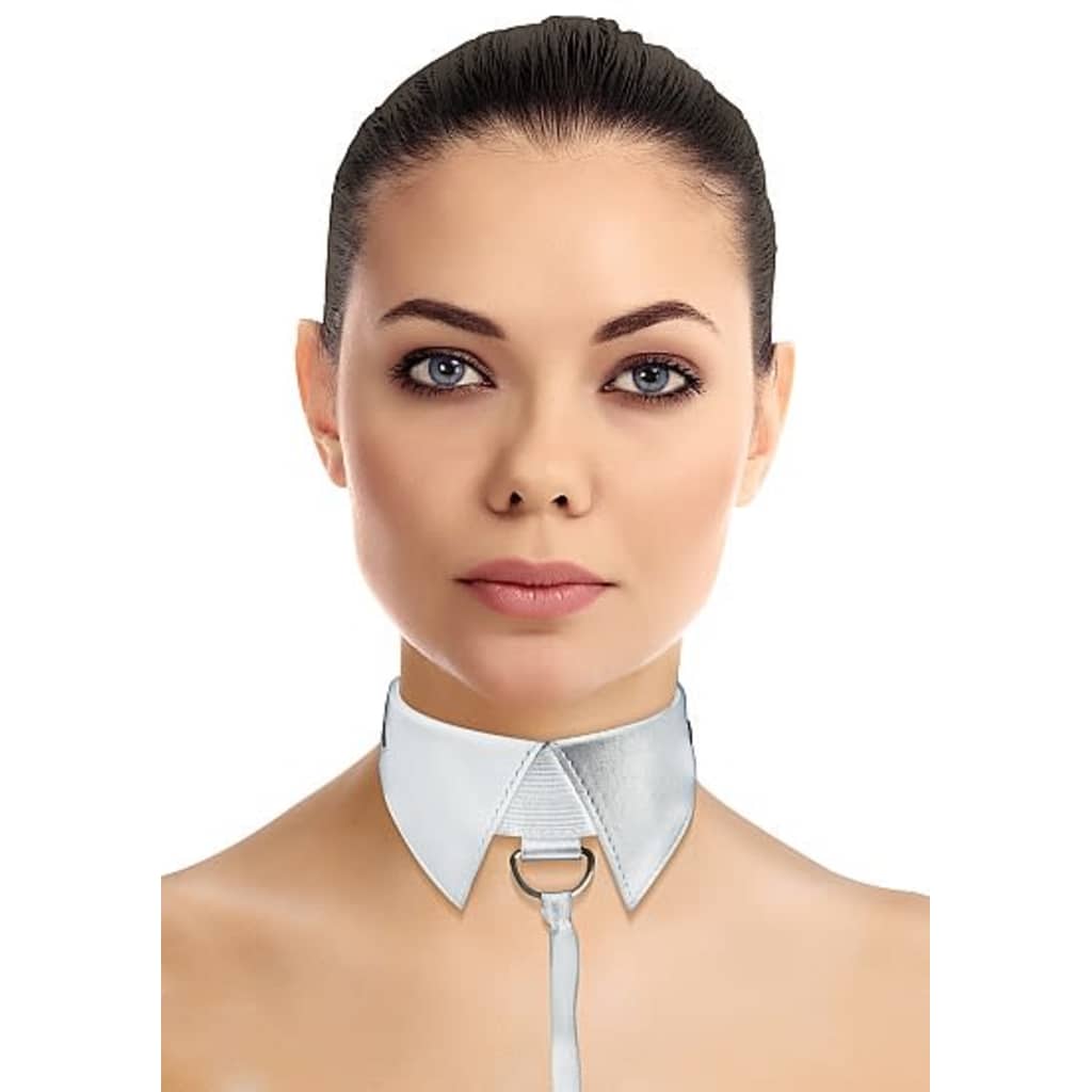 Shots - Ouch! Shots - Ouch! Classic Collar with Leash - White