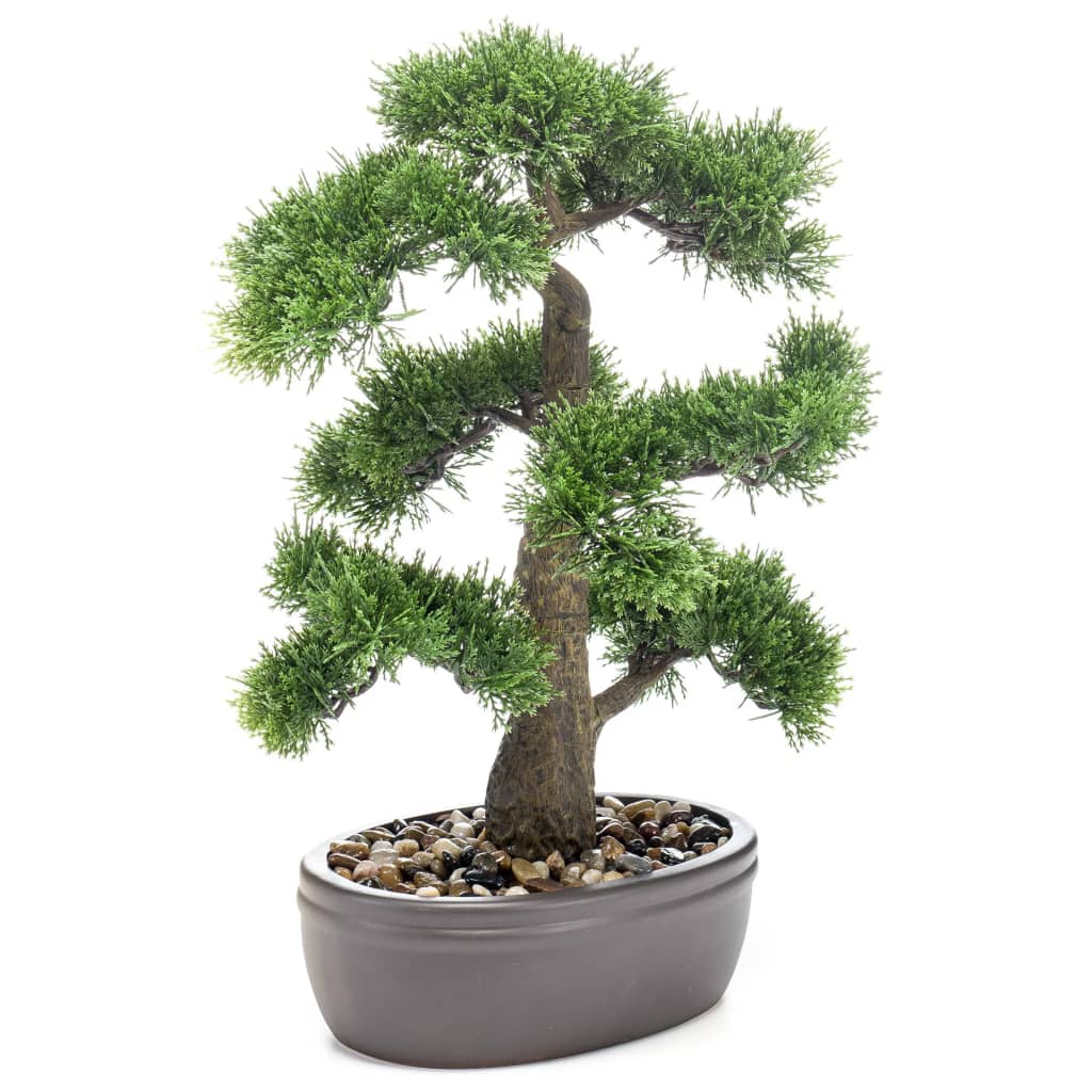 

Emerald Kunstceder bonsai in bruine pot 45 cm