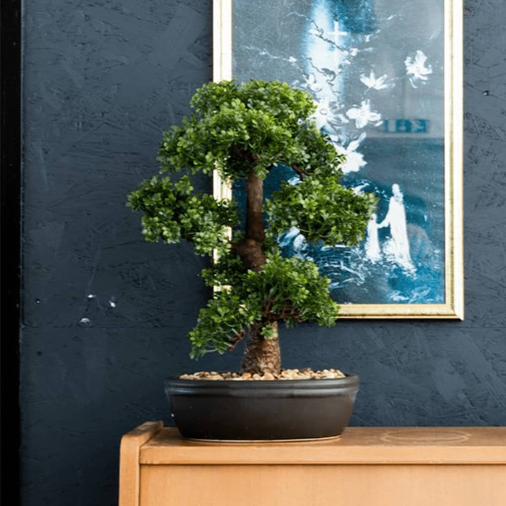 Emerald kunstigt mini-figenbonsaitræ i brun potte 43 cm