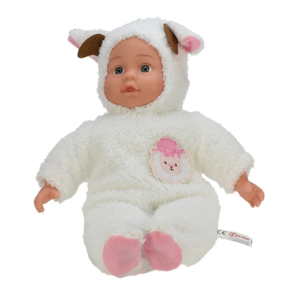 Toi-Toys babypop met dierenpyjama schaap wit