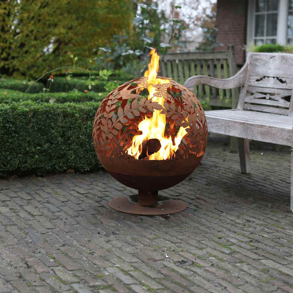 Esschert Design Vuurkorf lasergesneden bloemen roestkleurig FF294 afbeelding