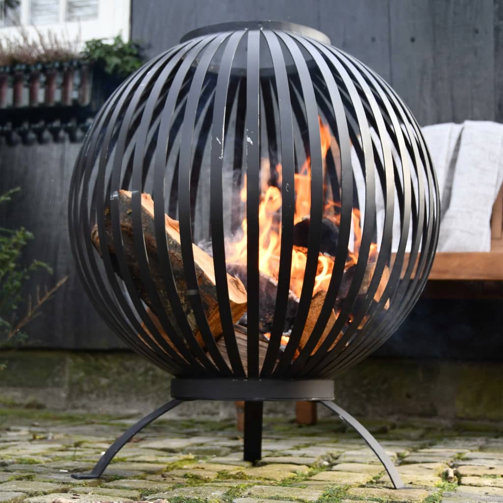 Thumbnail - Esschert Design Feuerkorb Ball Gestreift Schwarz Kohlenstoffstahl FF400