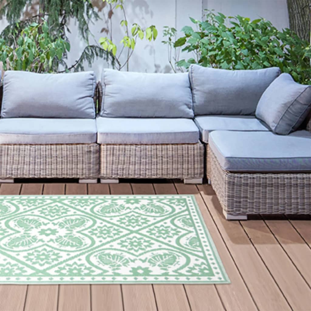 Esschert Design zöld és fehér csempe mintás kültéri szőnyeg 182x122 cm 