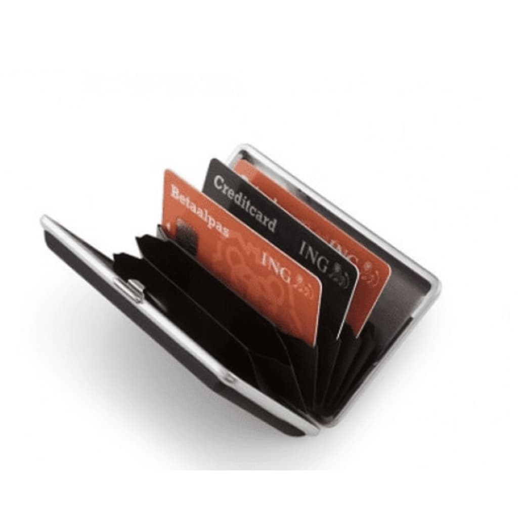 Huismerk Aluminium Pasjeshouder Met Lederen Afwerking Rfid Blocking Zwart huismerk kopen in de aanbieding Huismerk Aluminium Pasjeshouder Met Lederen Afwerking Rfid Blocking Zwart huismerk kopen in de aanbieding
