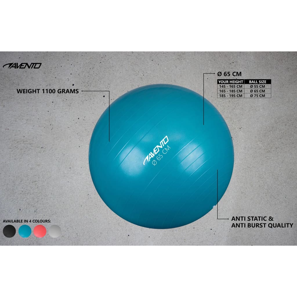 Avento Fitnessball diameter 65 cm sølv