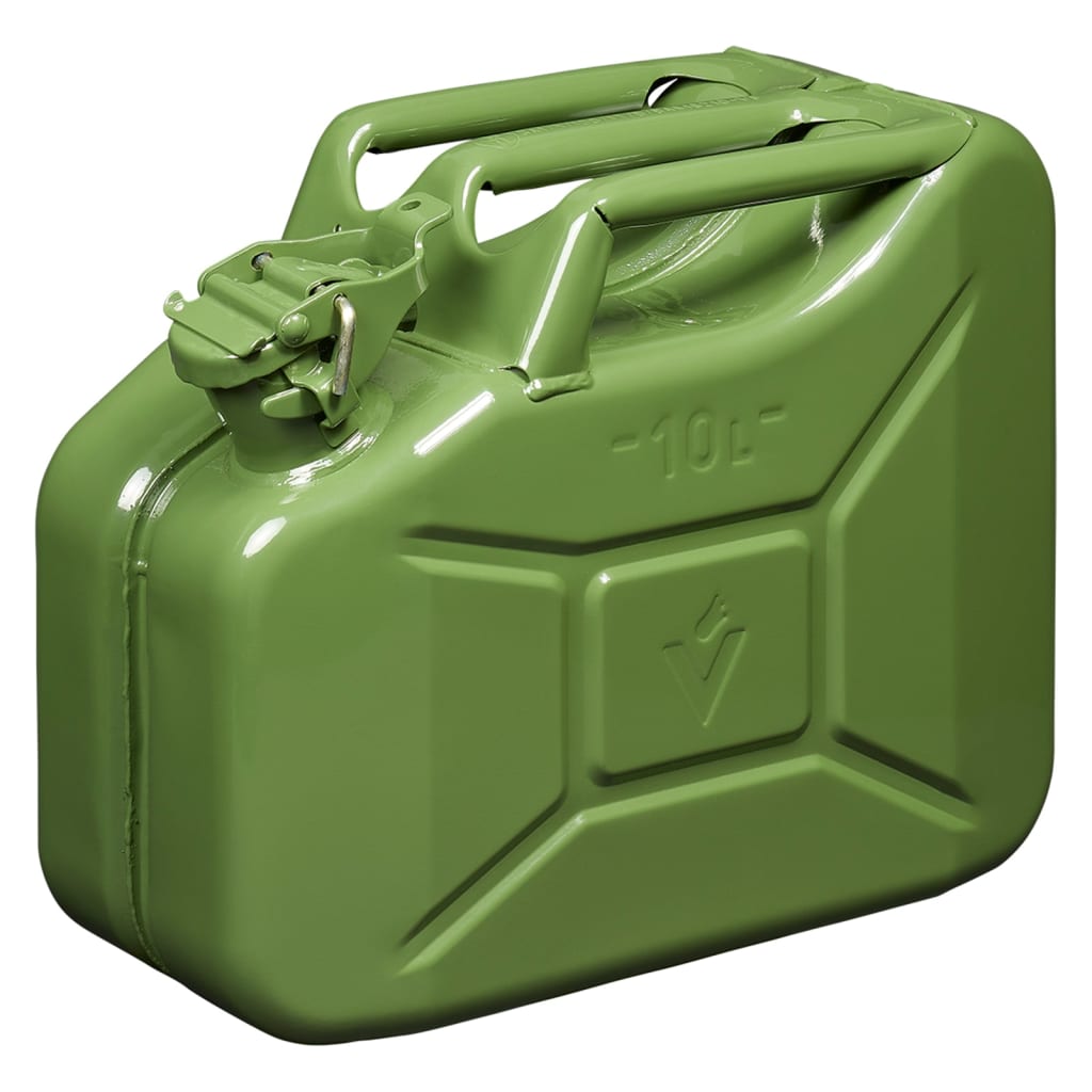 Benzinkanister 10L 0.8mm Oil Barrel Metall Diesel Kraftstoffkanister  Kanister Beh?lter Army Grün mit umgekehrter ?