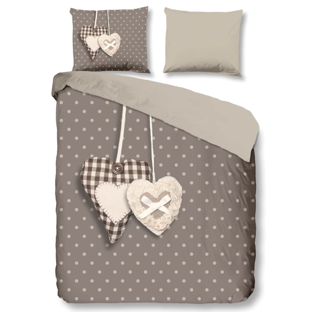 Good Morning dekbedovertrek Hearts taupe 200x200/220 cm Leen Bakker online kopen