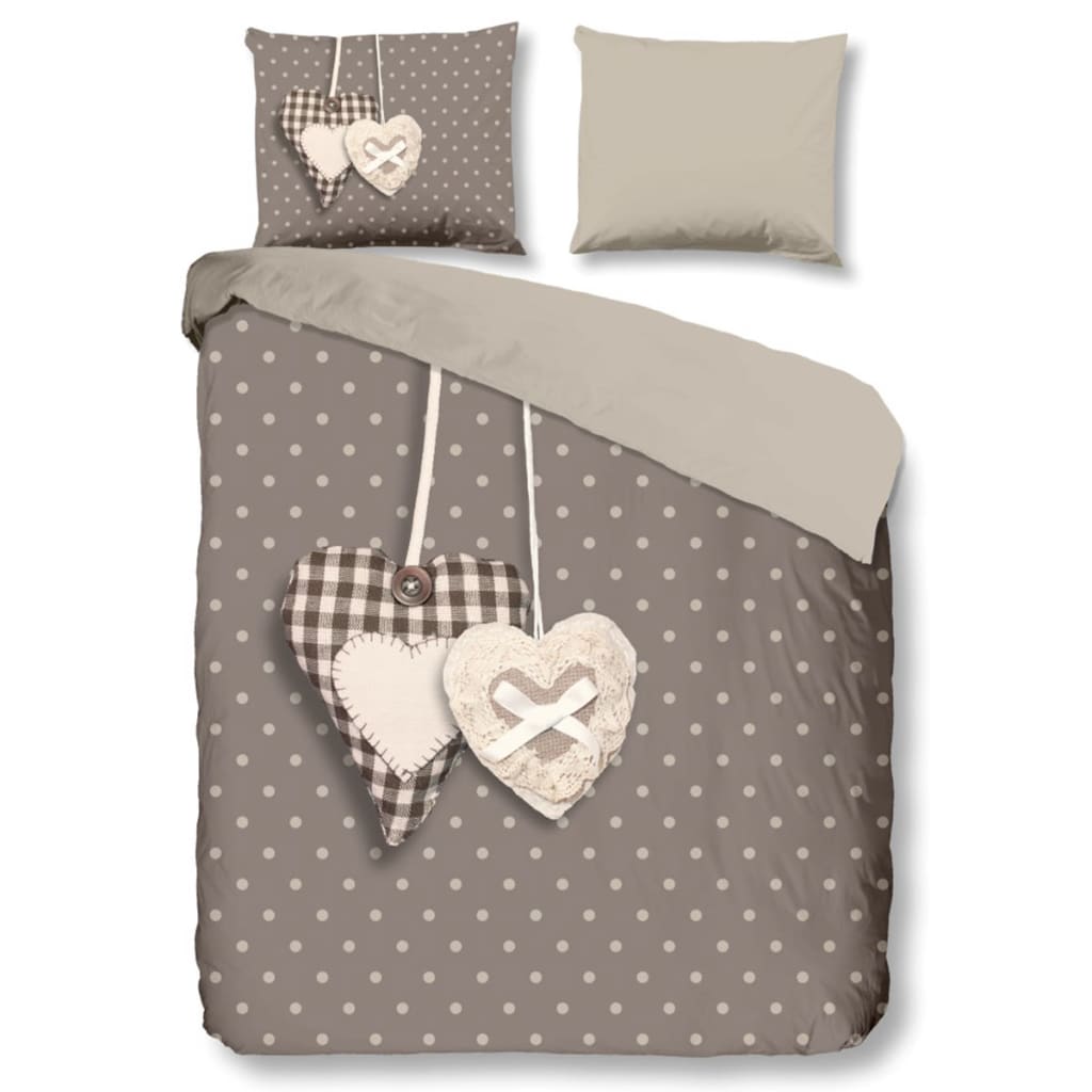 Good Morning Dekbedovertrek 5785-P Hearts 135x200 cm taupe