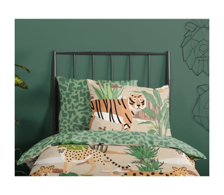 Good Morning sengetøj til børn FELINES 140x200/220 cm sandfarvet og grøn