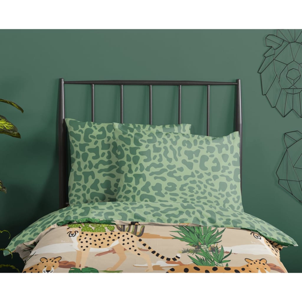 

Good Morning Kinderdekbedovertrek FELINES 100x135 cm zandkleurig groen