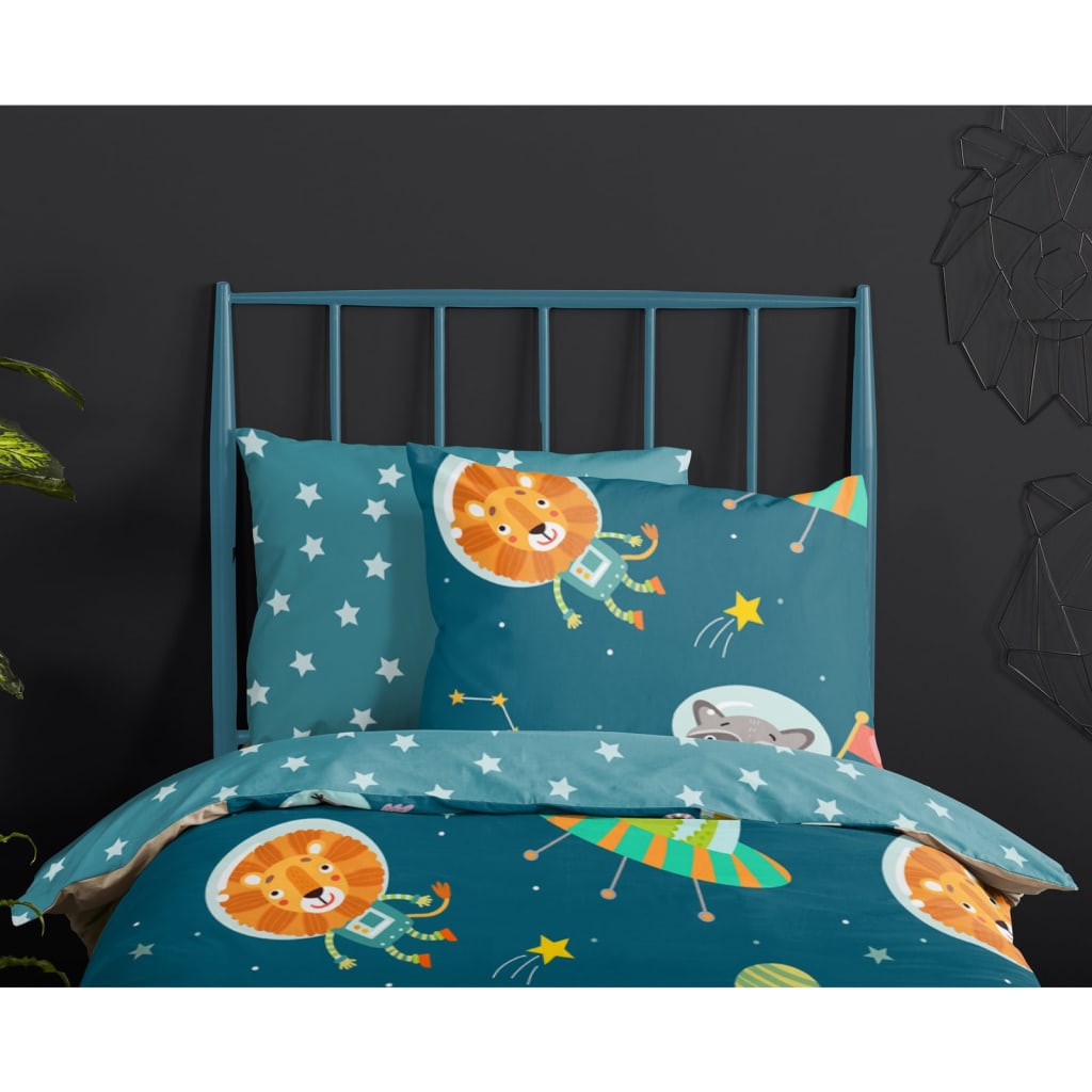 Good Morning sengetøj til børn SPACY 140x200/220 cm petroleumsblå