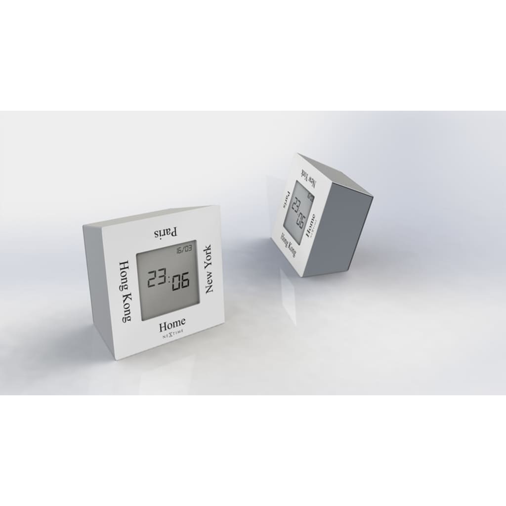 Nextime Alarmklok 7,4x4x7,4cm metaal, wit, 'Turn4Time'