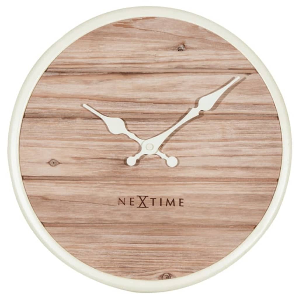 Afbeelding Nextime Wandklok dia. 30 cm, hout, wit, 'Plank' door Vidaxl.nl