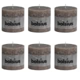 Bolsius Velas rústicas cilíndricas 6pcs 100x100mm cinzento-acastanhado
