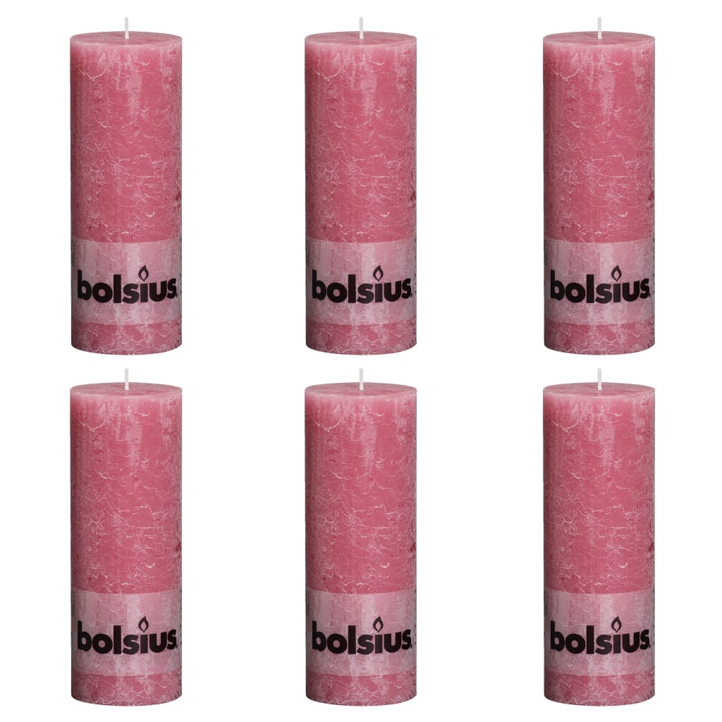 Bolsius Lumânări bloc rustice, 6 buc., 190 x 68 mm, roz învechit poza 2021 Bolsius