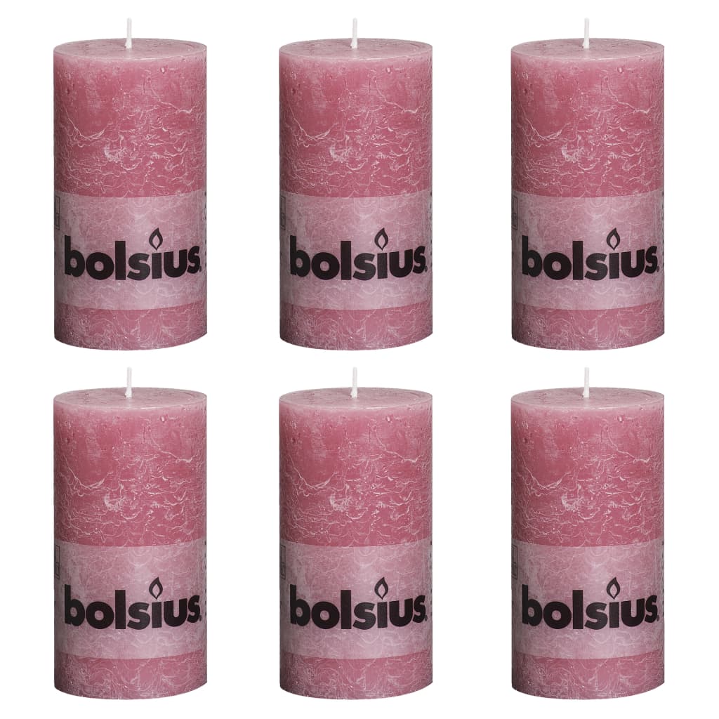Bolsius Lumânări bloc rustice, 6 buc., roz învechit, 130 x 68 mm imagine vidaxl.ro