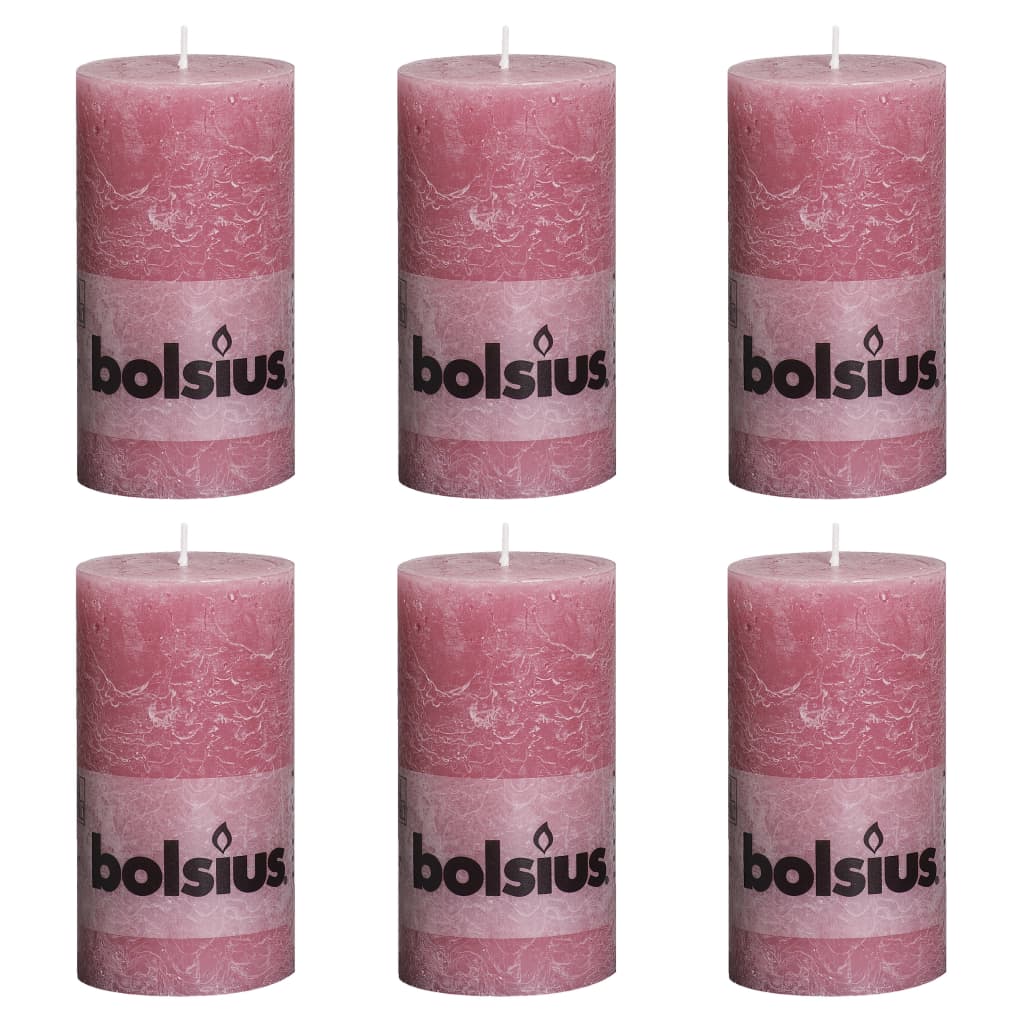 Bolsius Pilarikynttilät 6 kpl rustiikkinen 130×68 mm vanha pinkki